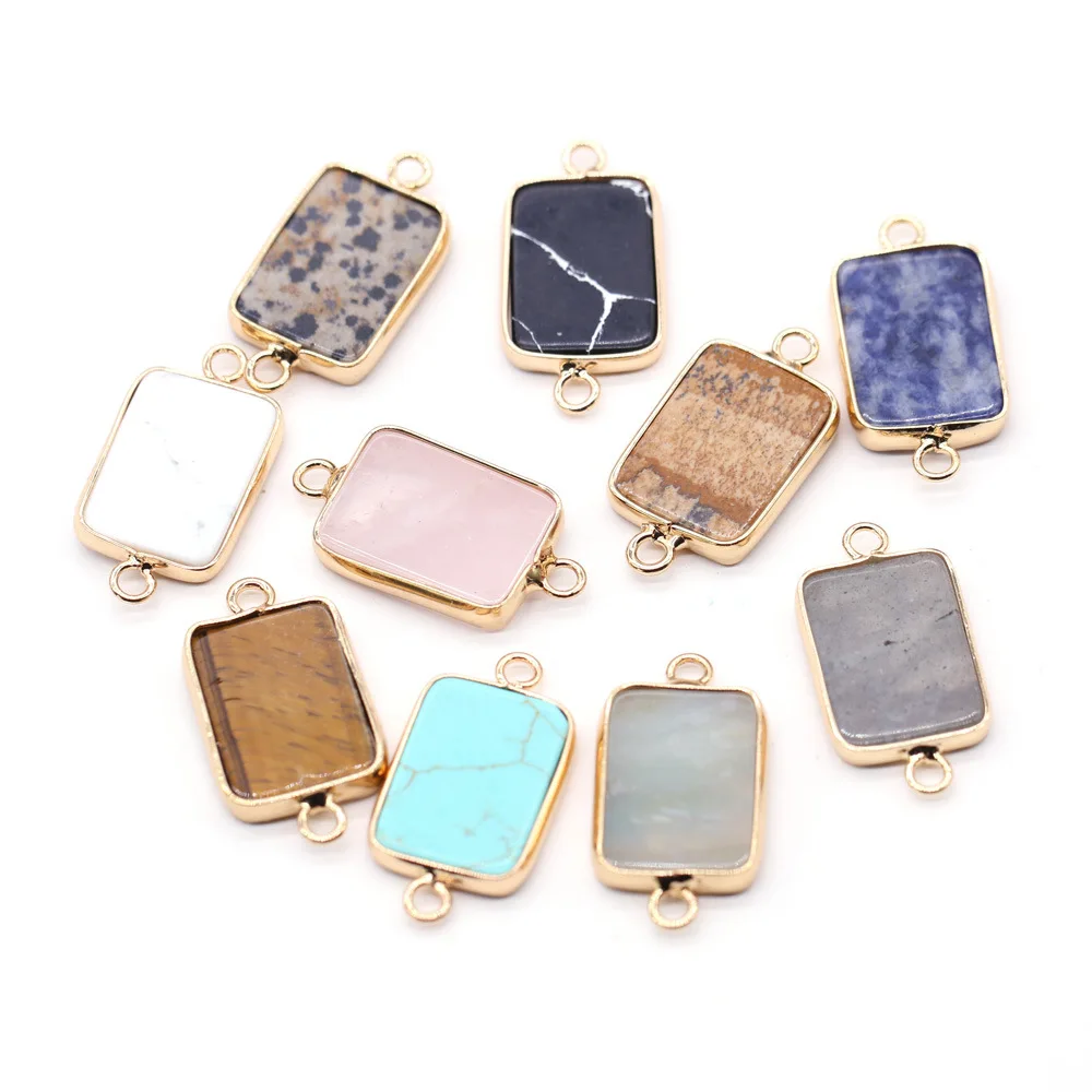 

rectangle semi-precious stone Pendant for Women Double Hole Connector Charm Jewelry Making Diy Bracelet Necklace Accessories