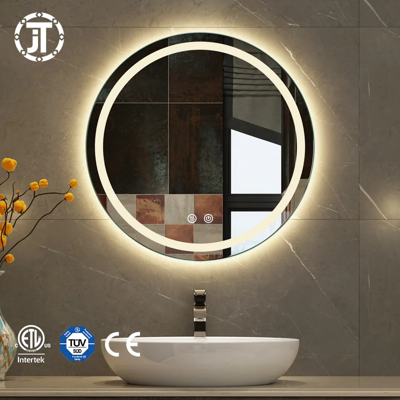 

Modern luxury furniture circle smart led bathroom mirror anti fog backlit illuminated wall hair salon mirrors