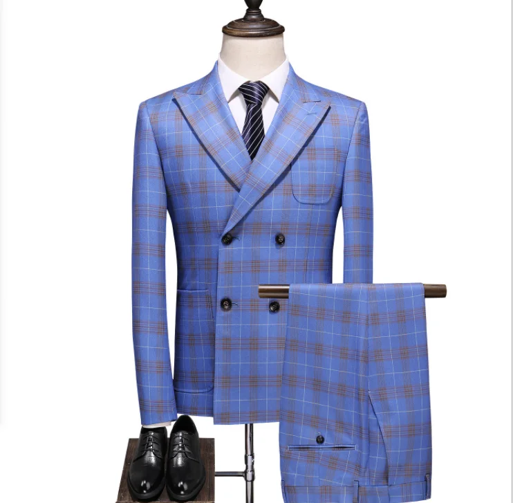 

Autumn new large size suit men's double breasted three piece wedding dress