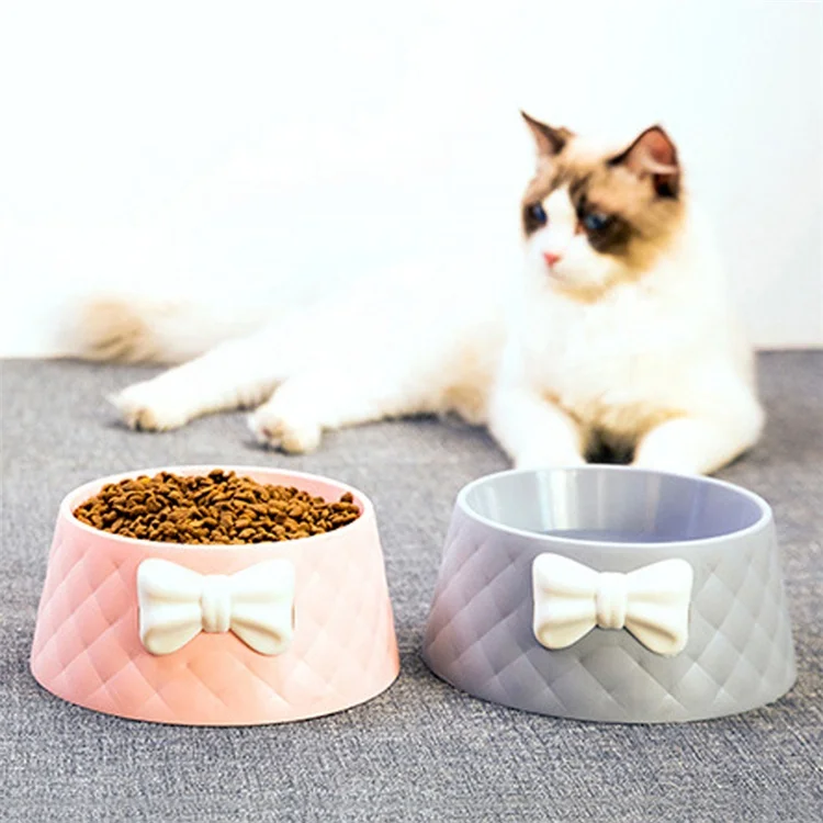 

New Design PP Drop-proof Diamond Pattern Unique Cute Bowknot Pet Dog Feeding Bowl, Pink, green, gray