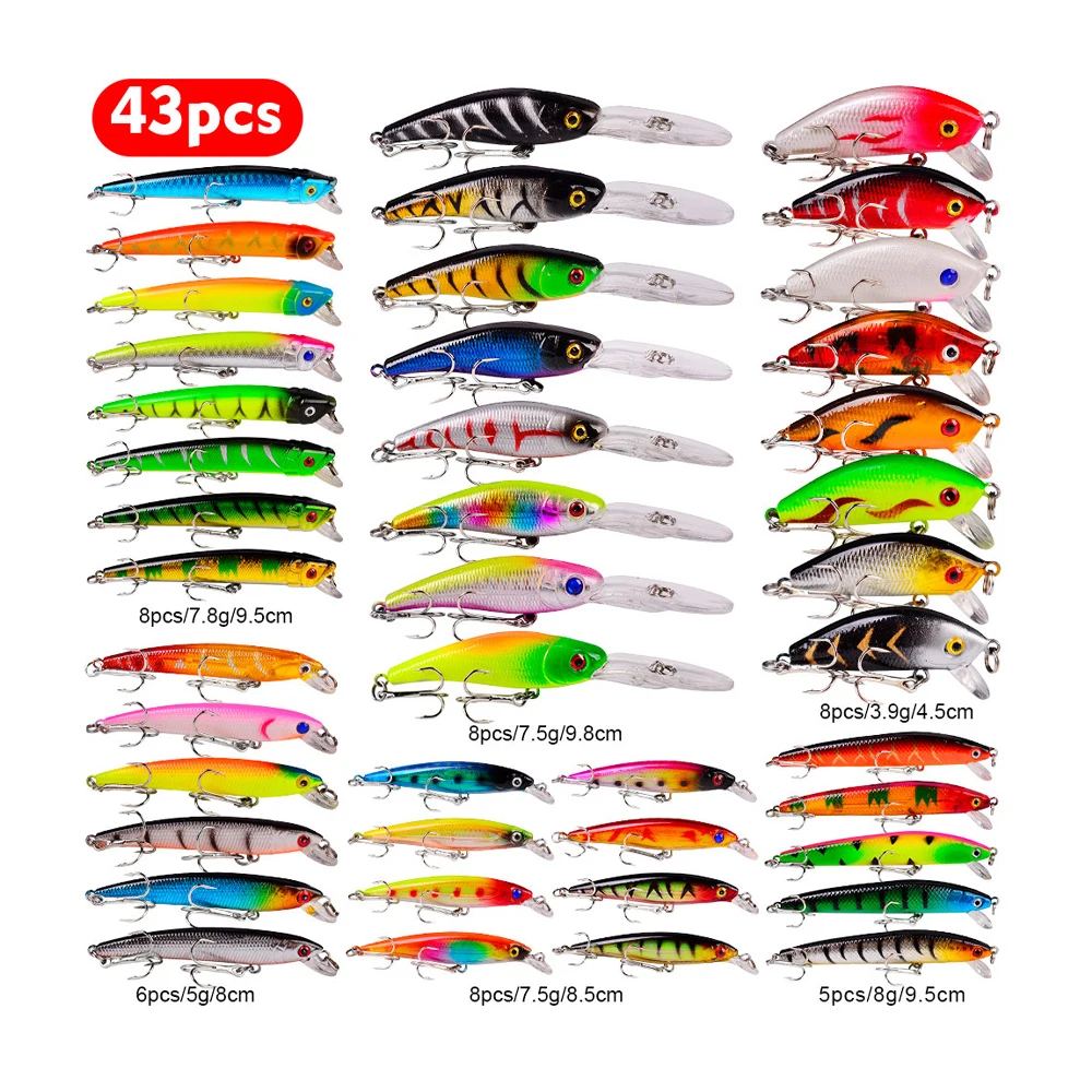 

JETSHARK factory direct long cast minnow 43pcs lure set crank bait fishing lure minnow lures fishing sinking minnow