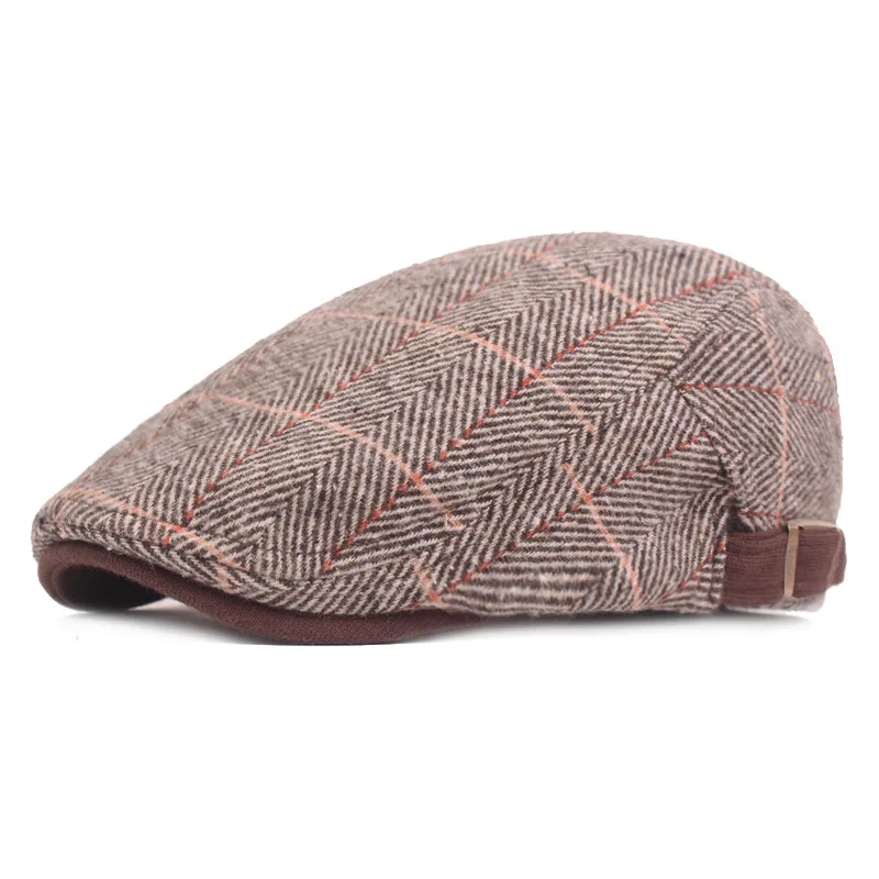 

hot selling plaid berets autumn winter duck mens hats flat top ivy caps for men