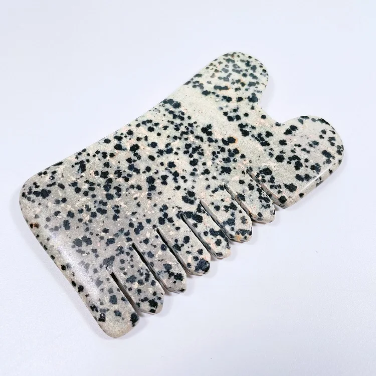 

Natural Dalmatian Jasper Stone Gua Sha Board Scraping Massage Tools Black Stone Guasha Comb
