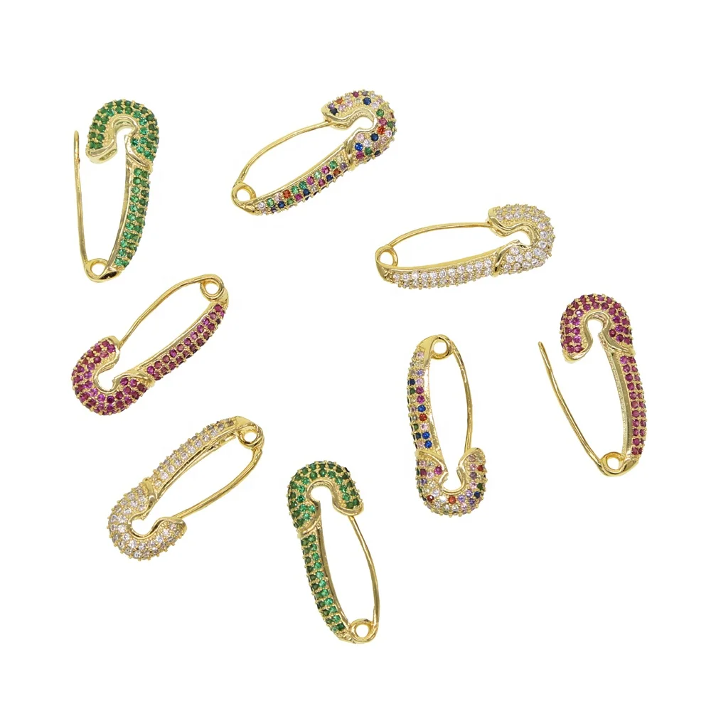

micro pave cz Safety pin earring micro pave rainbow green red white cz small cute lovey unique pin earring jewelry