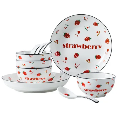 

Japanese underglaze ceramic tableware Strawberry platter dinnerware gift set, As the picture show