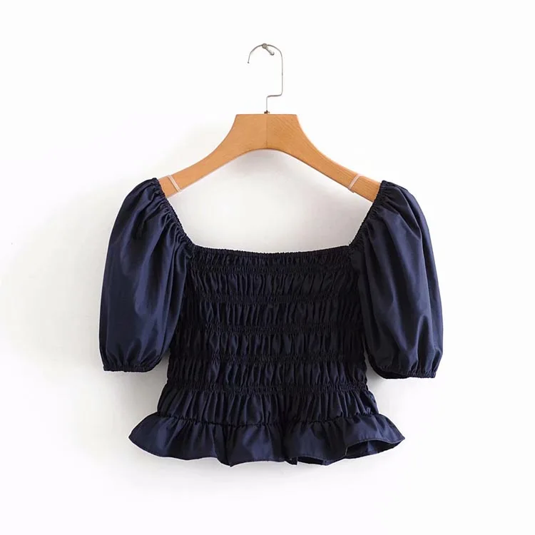 

CS906 new 2020 Summer European Plain Color Elastic Short Blouses and shirts Crop Tops Clothing