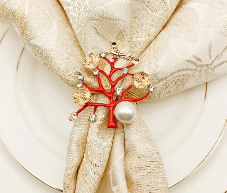 

Wholesale custom christmas metal enamel napkin rings exquisite stone fitting for wedding hotel decoration, Golden /can plate as u like