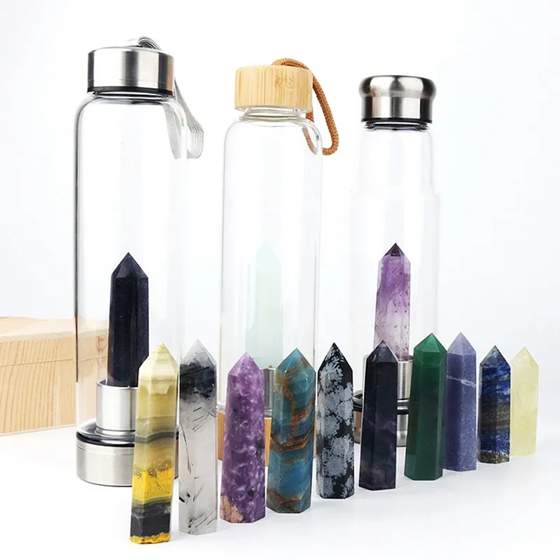 

Natural Crystal Gemstone Water Bottle Healing Elixir Crystal point Gem infused Crystal water bottle