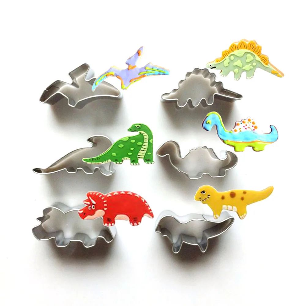 

6pcs Dinosaur Shape Cookie Cutters Tools Stainless Steel Cookie Mold Baking Tools For Biscuit Cake Kitchen Accessories, Silver