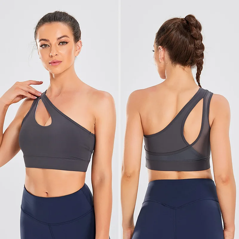 

2022 New Arrival Plus Size One Shoulder Shockproof Push Up Yoga Sport Gym Bra