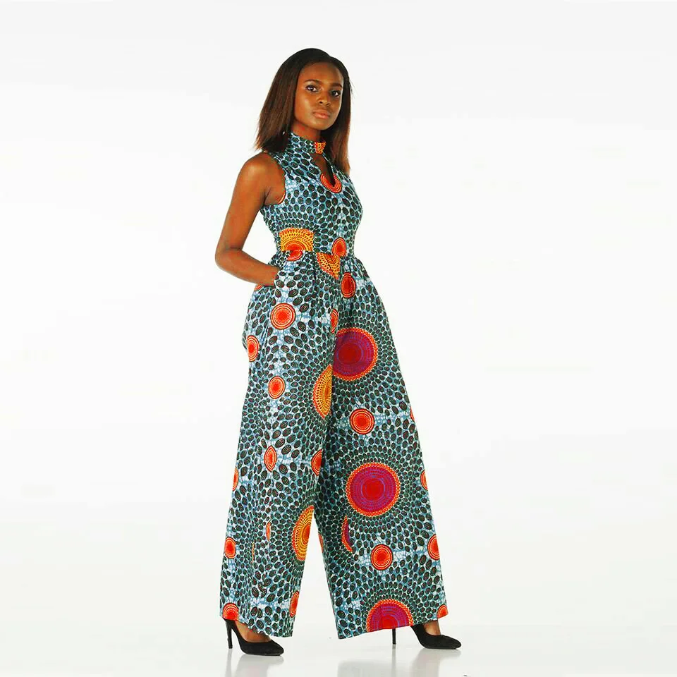 

Wholesale Amazon Africa Clothing Style Printed Sleeveless Wide Leg High Waist Pants Crew Neck Sexy Casual Rompers Womens Jumpsuit, Shown