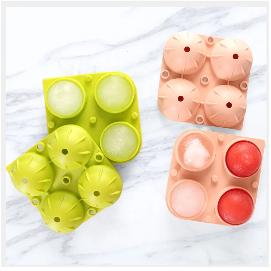 

New 4 Cavities Round Ice Cube Tray Mold Silicone Ice Cube Tray With Lids Homemade No BPA Food Grade Silicone Ice Cube Tray