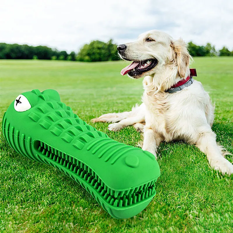 

2021 new arrival customize pet toys rubber squeaky alligator shape toothbrush dog chew toy, Green or customized