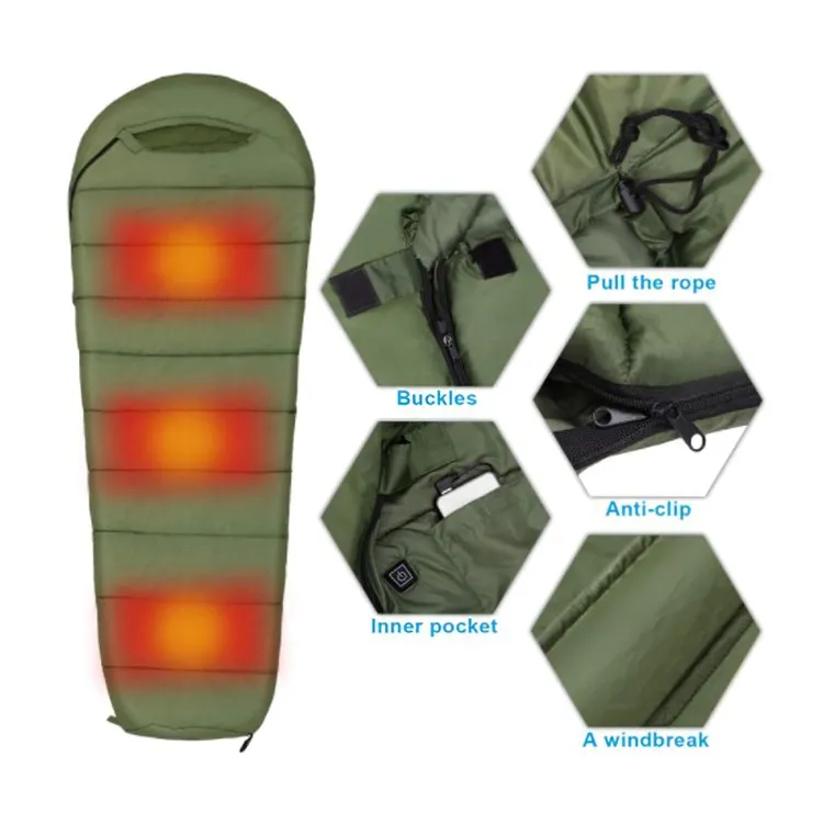 
2020 Waterproof Electronic Outdoor Thermal Mummy Electric Battery Heated Sleeping Bag For Cold Weather 