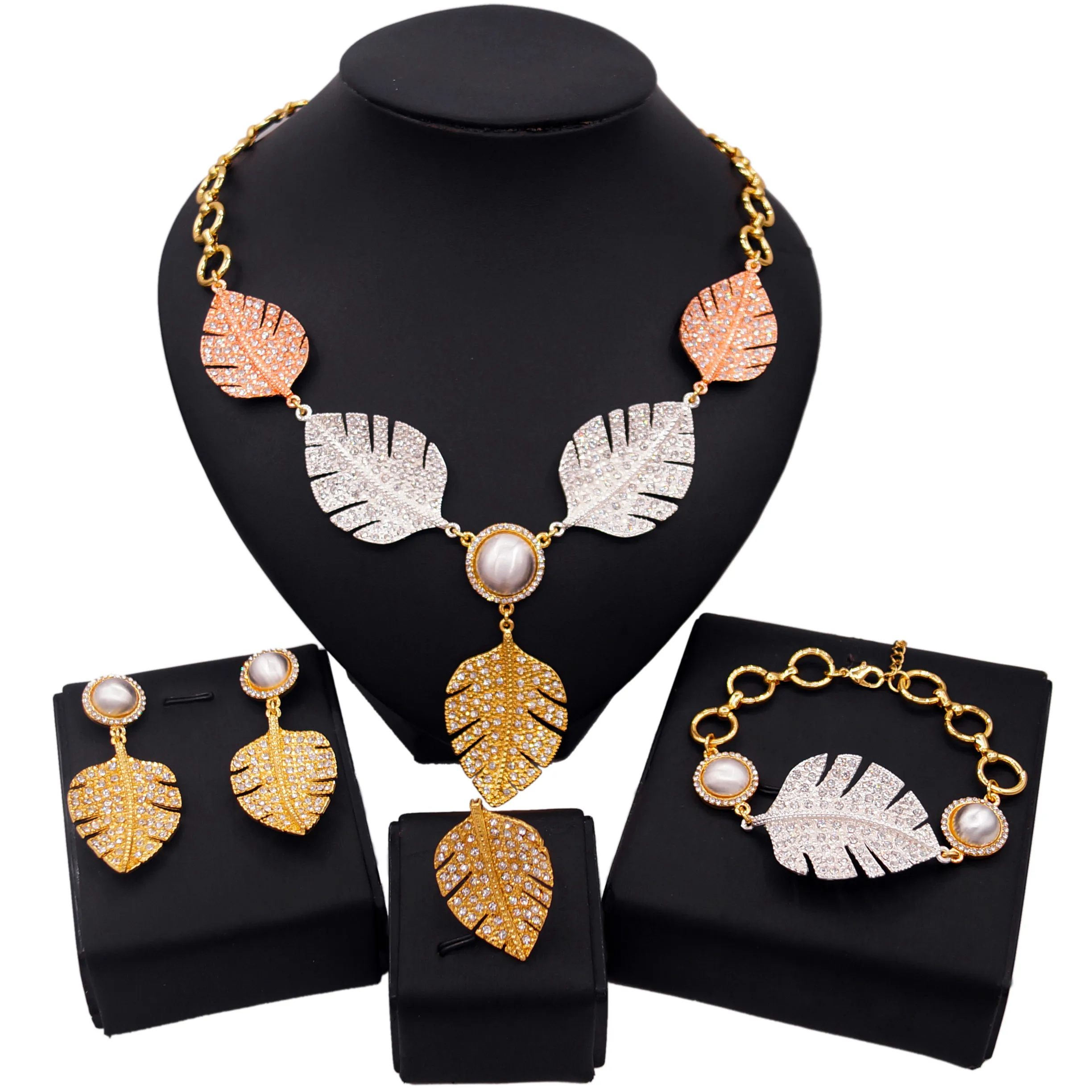 

Yulaili Latest Design Three Color Leaf Woman's Necklace Set Wedding Party Daily Wearing Gift Wholesale Hot Sale Jewellery Set