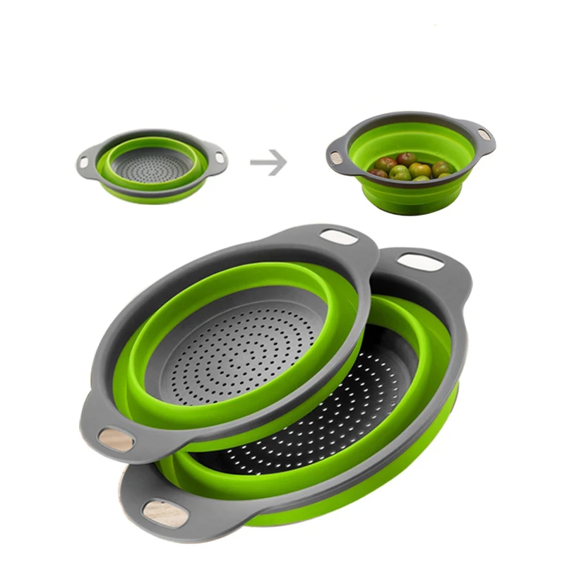 

Folding Drain Basket Kitchen Collapsible Silicone Fruit Vegetable Strainer Drainer Kitchen