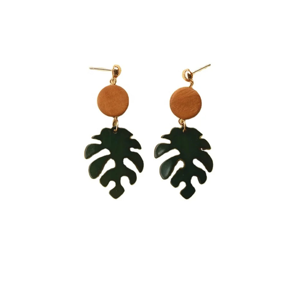 

Leaf shape Individe Cute Acrylic Earrings for women Fashion party show Wooden Jewelry Wholesale, Colorful