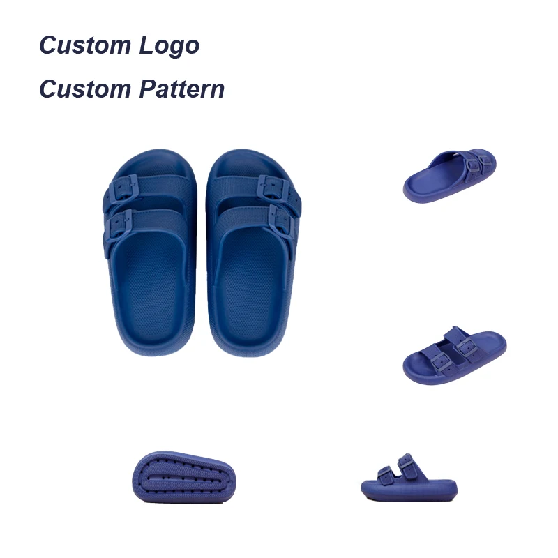 

Custom Logo Slide Chancletas Double Buckle Slippers Thick Bottom Eva Foam Slippers Cloud Slides Pillow Slipper For Women Men