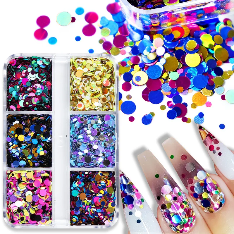 

Mixed color round nail holographic accessories laser glitter sequins for 3d nail art decoration