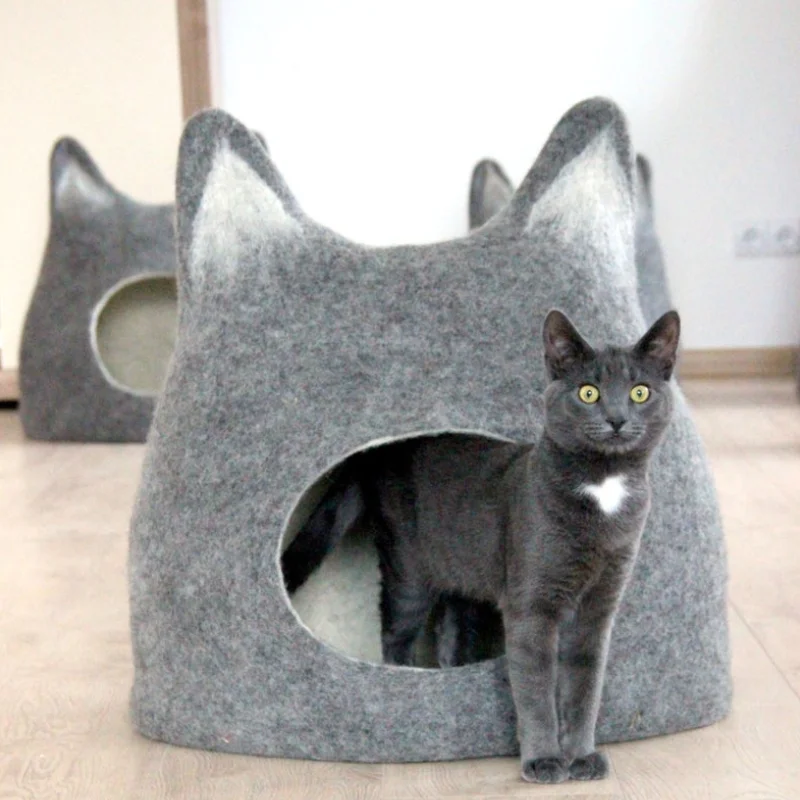 

Stylish Gifts Felt Cat Cave Dog Gray Bed Cave Pet Cat Cave Bed House with Ears