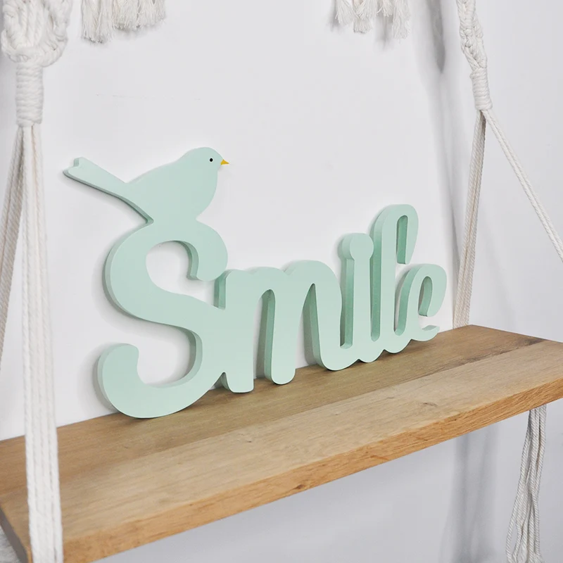 

Nordic home words decor accessories standing wooden letters ornaments wood craft decoration, Cyan