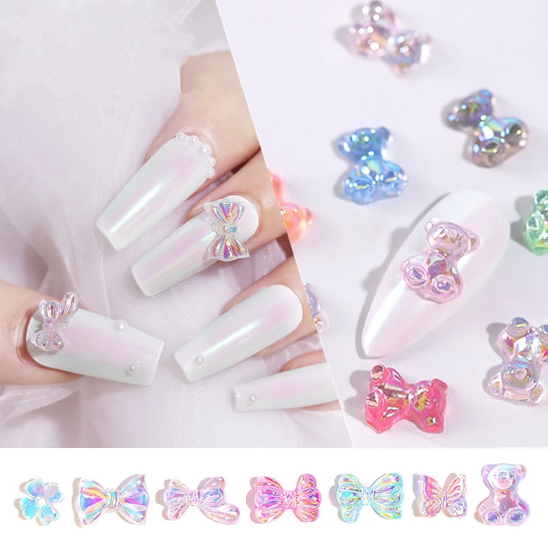 

Aurora Butterfly Bowknot Flower Bear 3D Nail Art Decorations Nail Polish Gel DIY Ornaments Manicure Design Accessories 10pcs