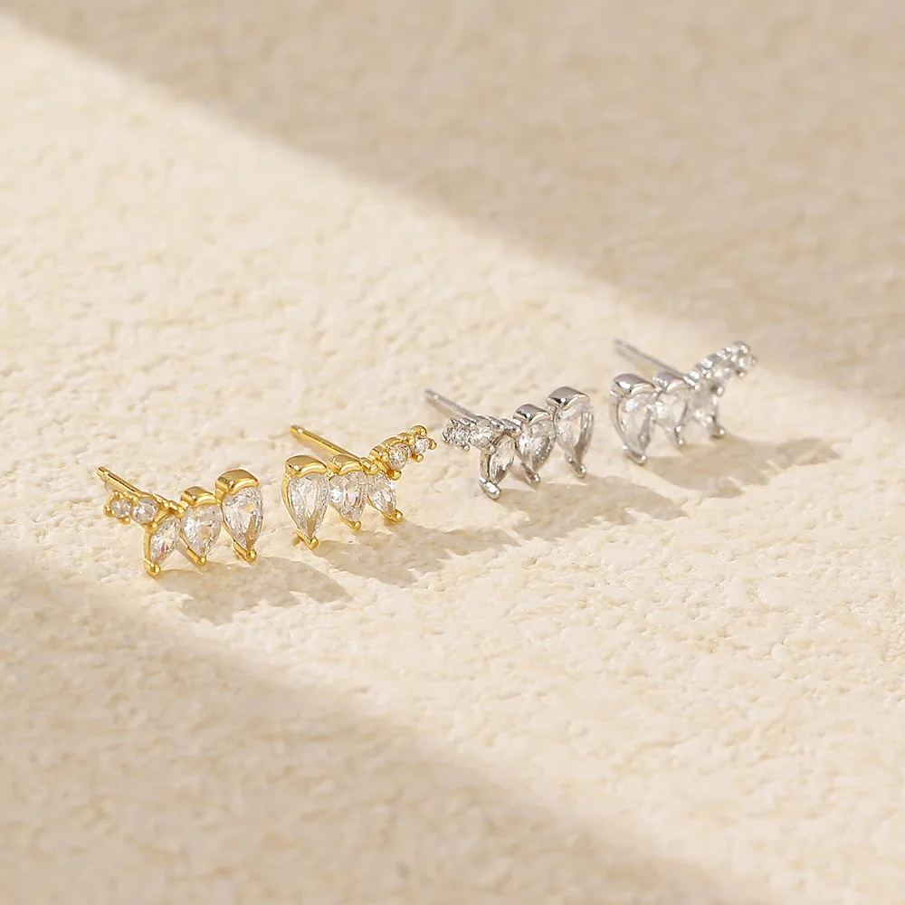 Dropshipping Fashion 925 Sterling Silver Irregular CZ Diamond Row Drill Gold Plated Stud Earring Jewelry for Women