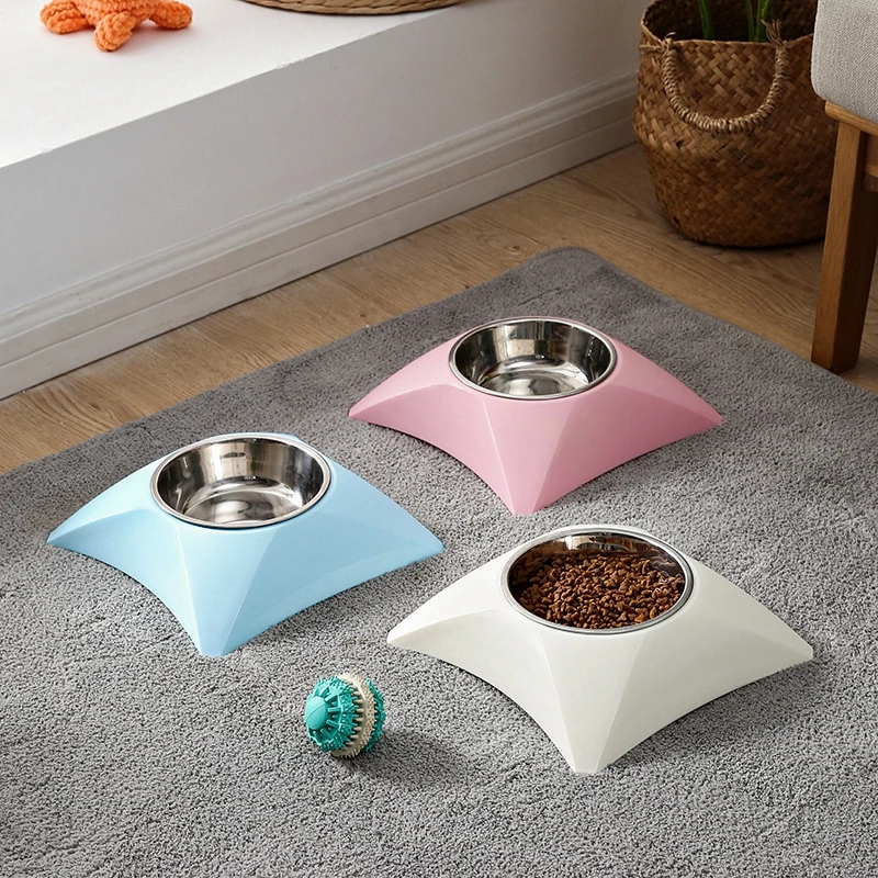 

Darts Shape Elevated Stainless Steel Pet Food Bowls Cat Raised Stand Neat Dish Pet Food Feeder Dog Bowl, Pink/blue/white