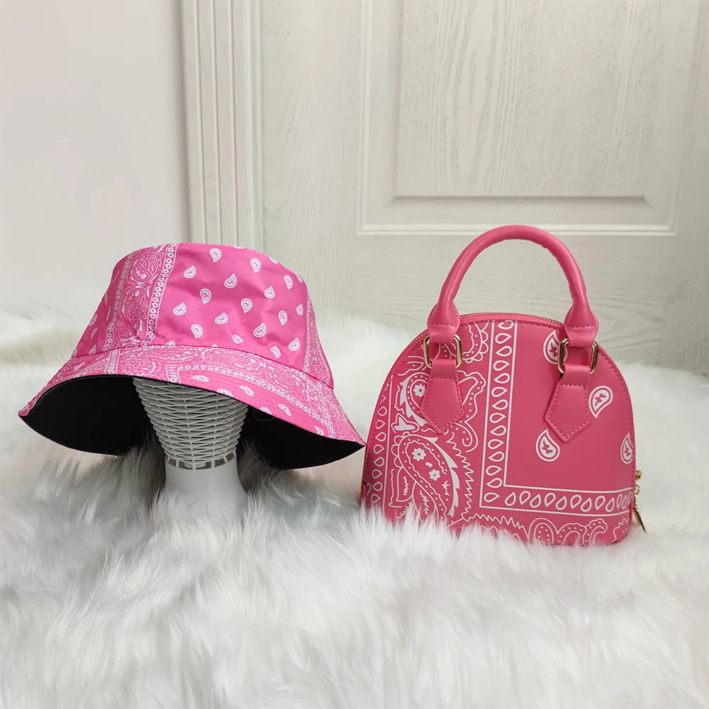 

2021 Classic Paisley Bucket Hat Sets for Fashion Girls New Designer deisgner Tote Bandana Purse Set Wholesalers