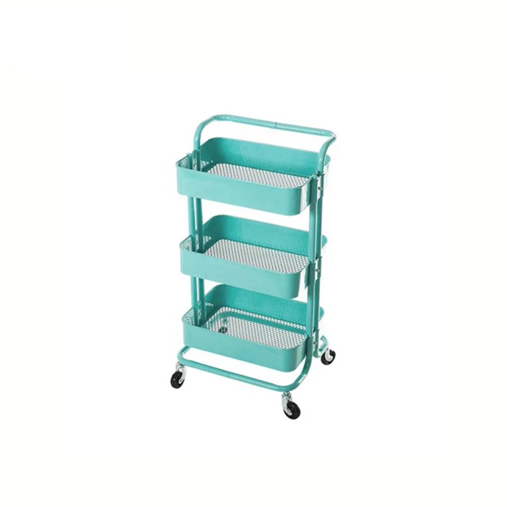 
Home furniture sturdy srtucture with handle flexible metal rolling kitchen trolley cart 
