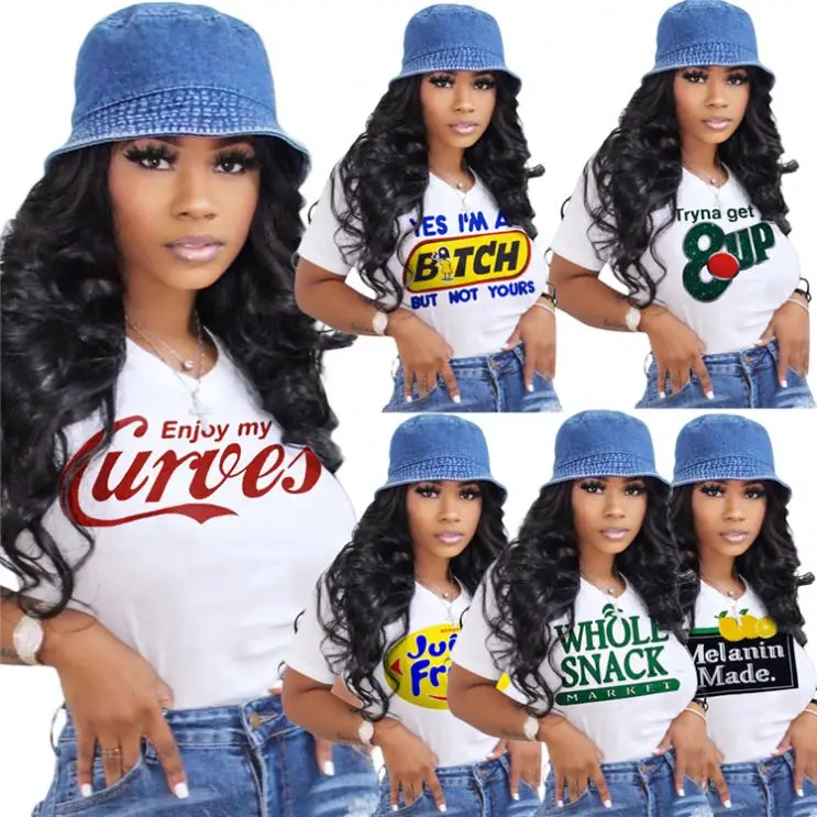 

Custom Logo Summer Fashion Vintage Plain T-shirts Tee Tshirt White T Shirts for Women