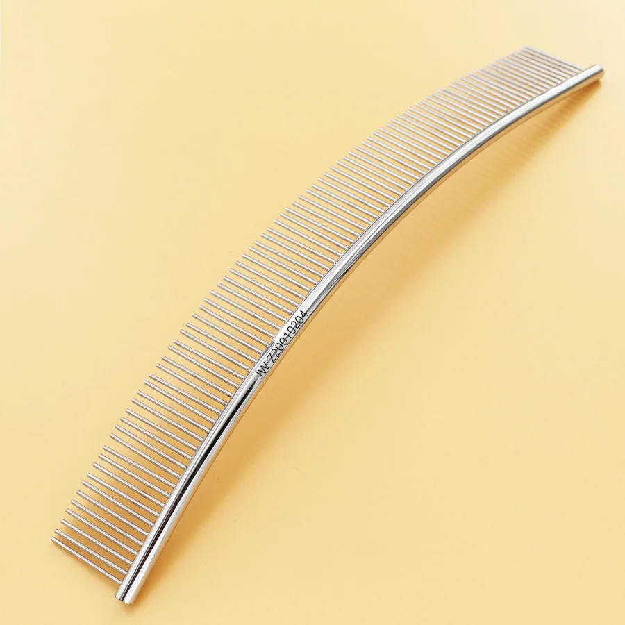 

OEM curved shape stainless steel pet comb, curved dog grooming comb, Silver