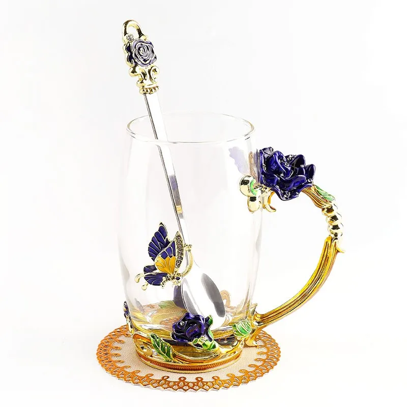 Tea Cup Coffee Mug Cups, Glass Coffee Cups Tea Mugs 2018 Handmade Butterfly Rose
