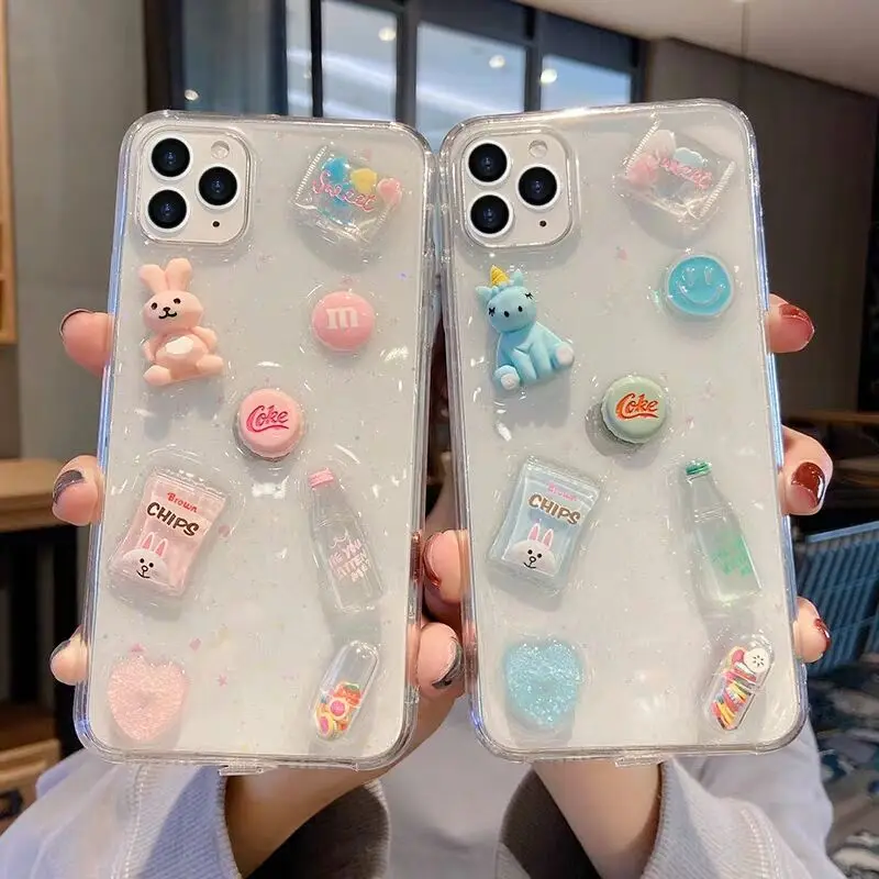 

3D unicorn Drink phone case for iphone X XS XR 11 pro max 6 7 8 plus 12 MiNi SE cute rabbit Soft silicone transparent cover