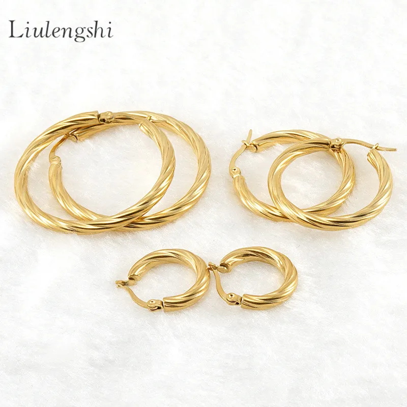 

Dainty 18K Gold Plated Twisted Thin Circle 316L Stainless Steel Hoop Earrings Women Jewelry