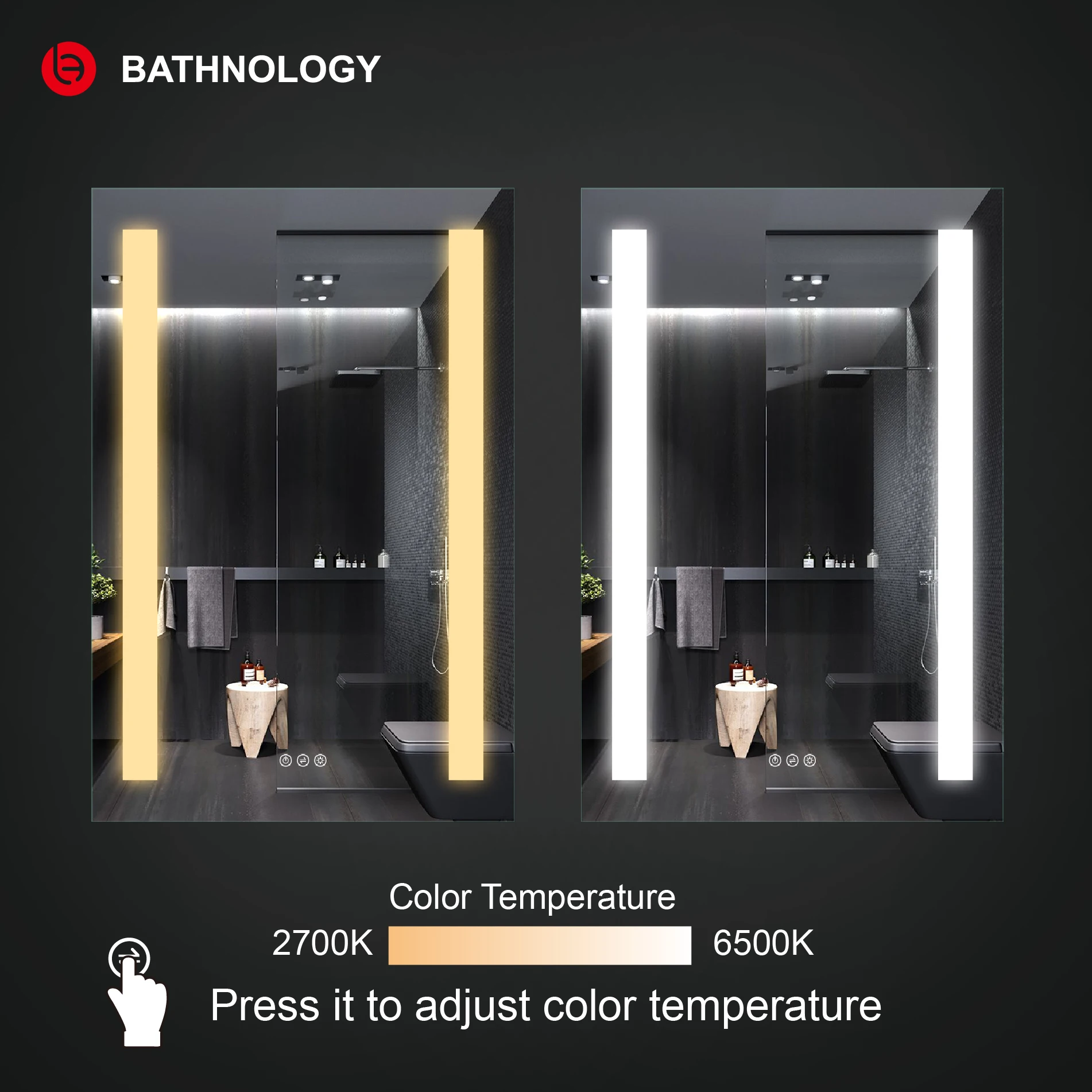 MA24366500KTSD Anti-fog Frosting Window Led Light Smart Bathroom Hotel Touch Sensor Mirror Illuminated Rectangle Magnifying