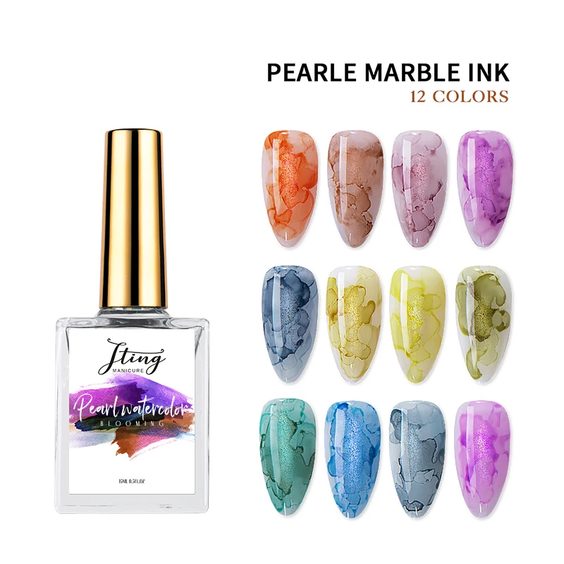 

OEM private label available 2023 Hot Sale Nail Art Design 12colors Shimmering Marble Blooming Liquid uv gel nail polishes set