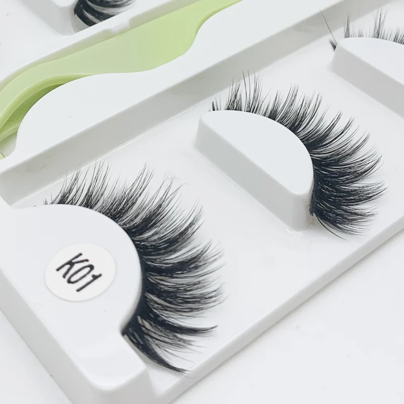 

Green packaging box design 3 pairs false eyelashes kit with tweezers