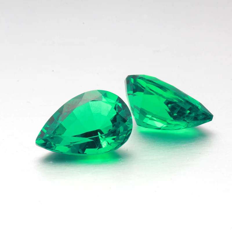 

pear cut green color lab created hydrothermal  emerald gemstones