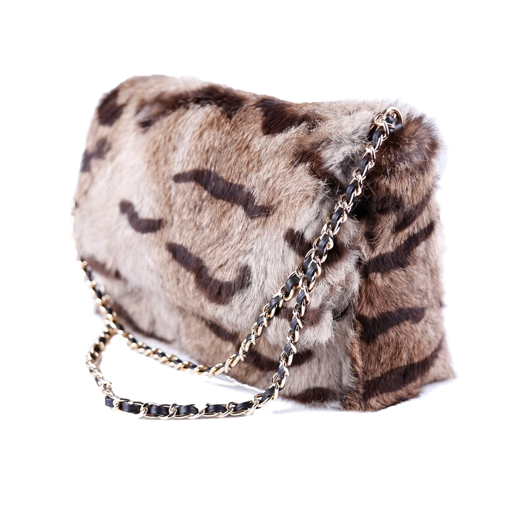 

Leopard and Cat Pattern Printed Real Rabbit Fur Shoulder Fashion Women Fur Bag