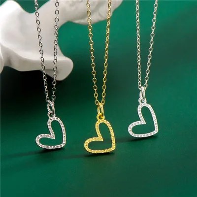 

Hot Sale Design 925 Silver Hollow Heart Necklace S925 Geometric Love Heart Pendant Necklace For Girls