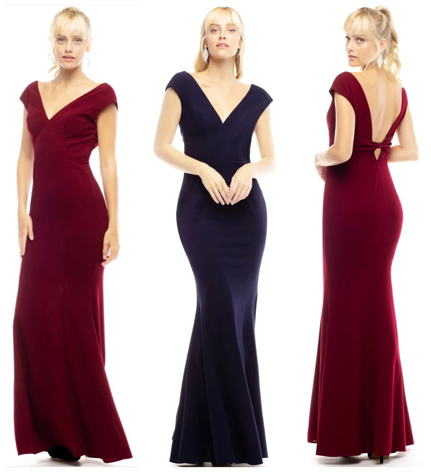 

Wholesale fishtail burgundy navy women evening dresses ladies deep v-neck package buttocks dresses