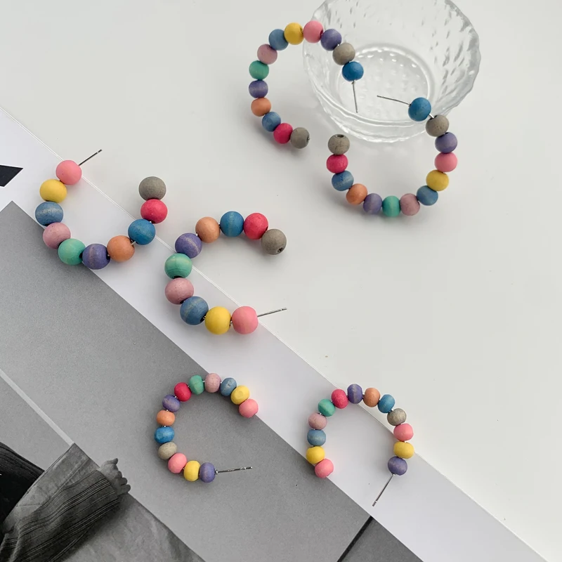 

Vershal F-46 New Trend S925 Needle African Bohemia Wooden Beaded Hoop Earrings Jewelry