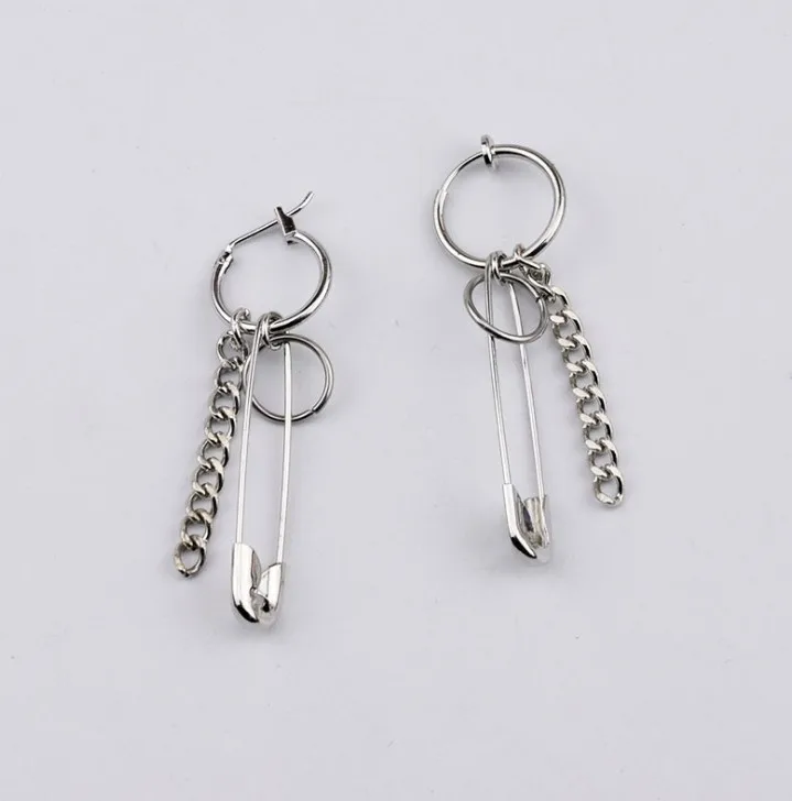 

Hot Fashion Earrings Kpop Punk Pin Chains Personality Earring, Silver