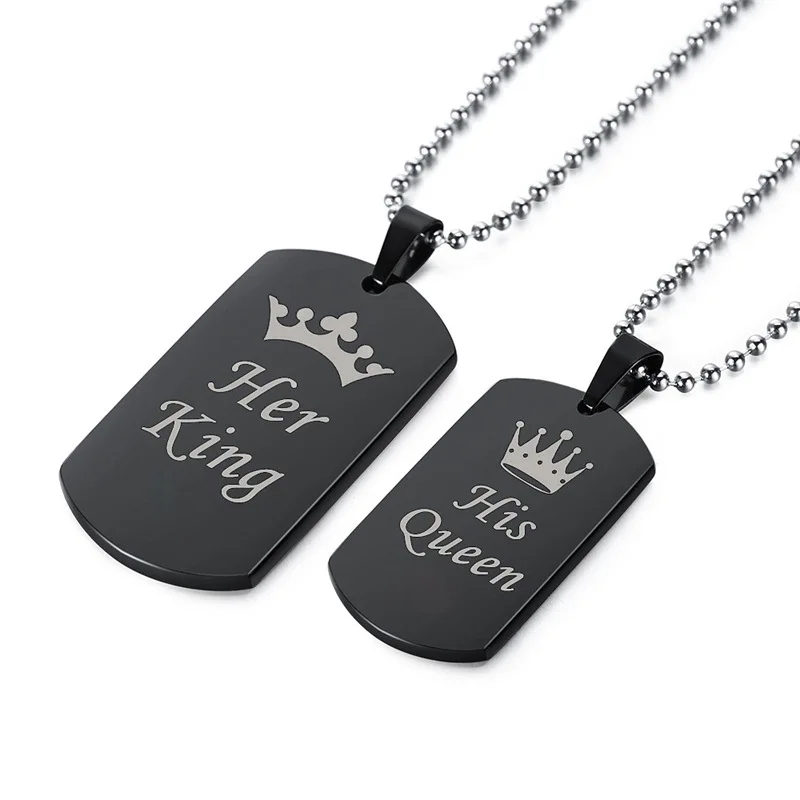 

Valentine's Day Lovers Gift Stainless SteelBlack Shape Pendant His And Hers Jewelry Her King His Queen Necklace, Black