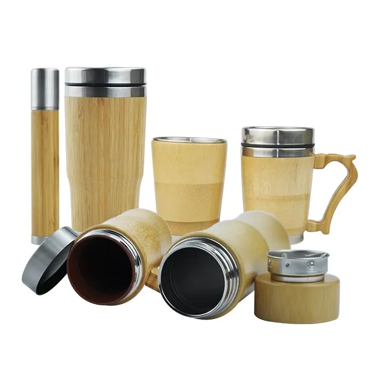 

MIKENDA Natural Bamboo Stainless Steel Water Bottle Real Bamboo Thermos with Tea Infuser