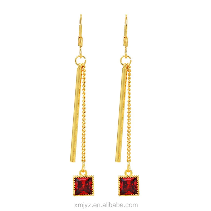 

24K Gold Plated Long Lasting Color Small Fresh Earrings Inlaid With Gemstones Long Tassel Earrings Women