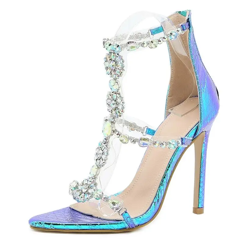 

Dropshipping Custom Logo 2022 Crystal Sequined Cloth Modern Sandals Women's Shoes Sexy Summer Party Stiletto Heels