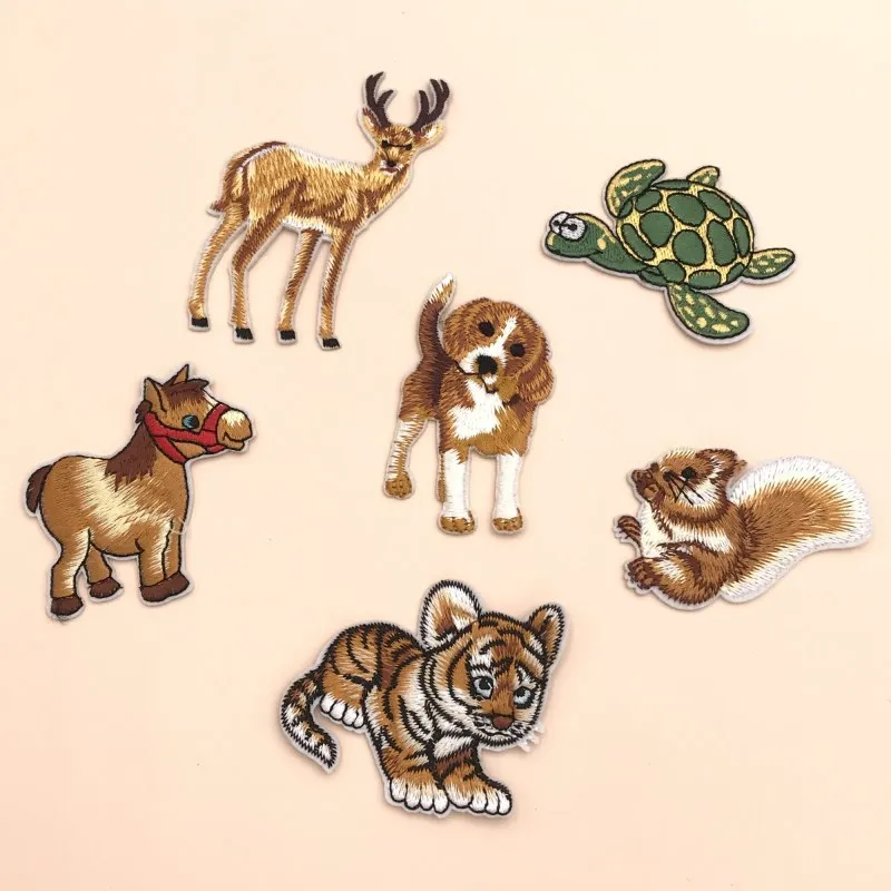 

horse deer squirrel tiger turtle dog embroidered patch cute animal high dense embroidery patch iron on clothing patch