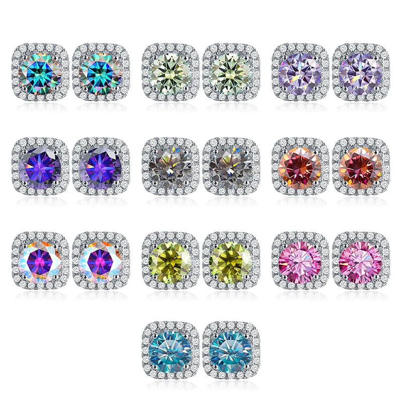 

Wholesale Ready-to-Ship custom color Fine Jewelry round cut VVS GRA certified real 925 Silver diamond Moissanite Stud Earrings